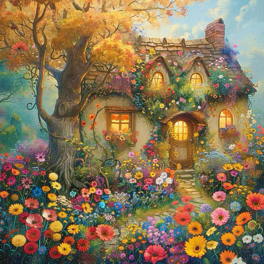 A Quaint Cottage Among Flowers - Full Round Drill Diamond Painting 30*30CM