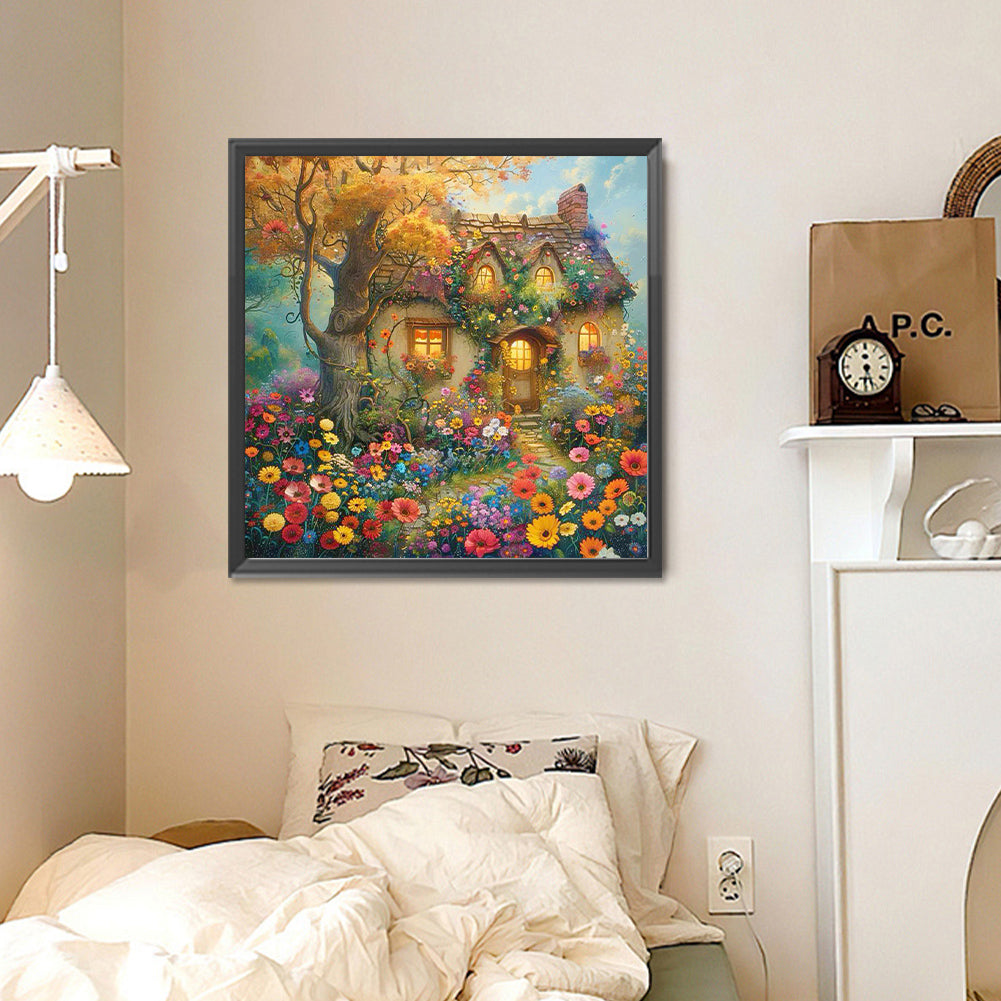 A Quaint Cottage Among Flowers - Full Round Drill Diamond Painting 30*30CM