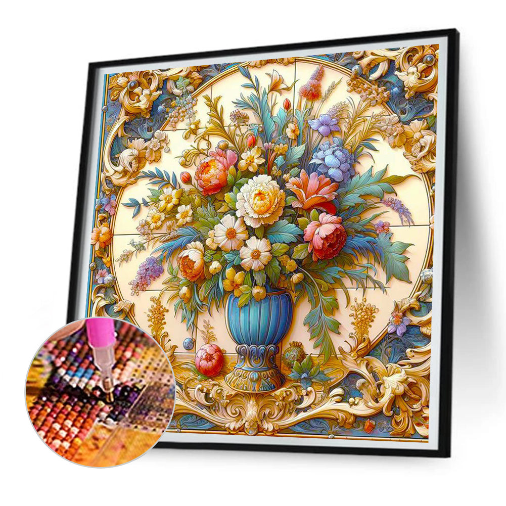 Embossed Vase With Flowers - Full Round Drill Diamond Painting 30*30CM