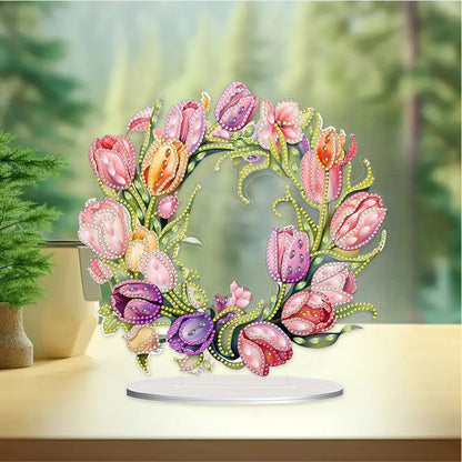 Tulip Wreath Desktop Diamond Art Kits Diamond Painting Desktop Ornaments