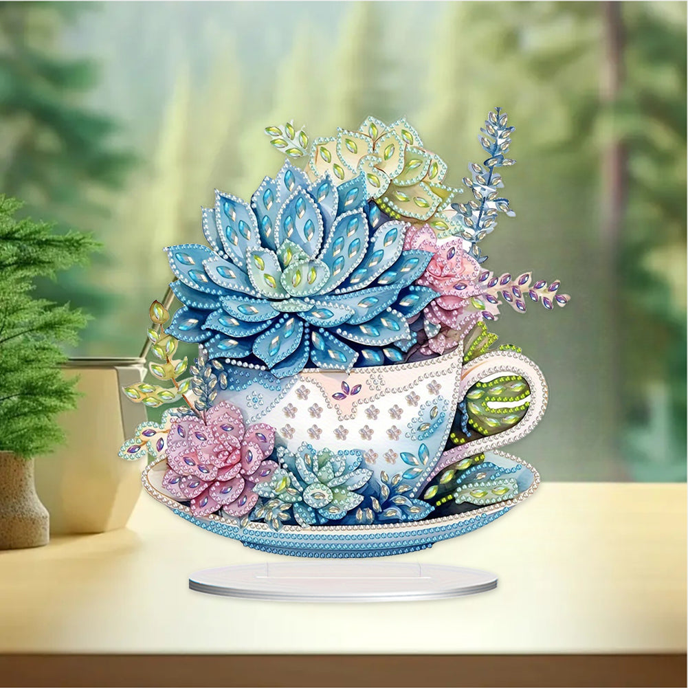 Teacup Succulent Desktop Diamond Art Kits Diamond Painting Desktop Decors