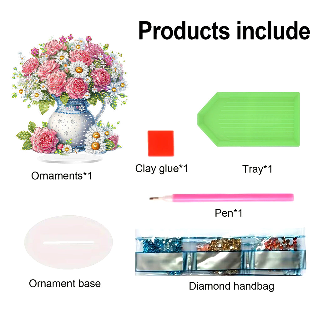 Acrylic Special Shaped Rose Bouquet DIY Table Top Diamond Painting Ornament Kits