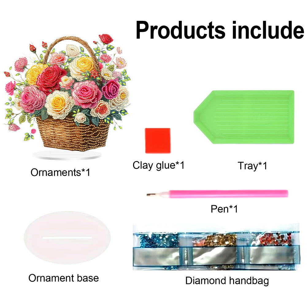 Acrylic Special Shaped Rose Basket DIY Table Top Diamond Painting Ornament Kits