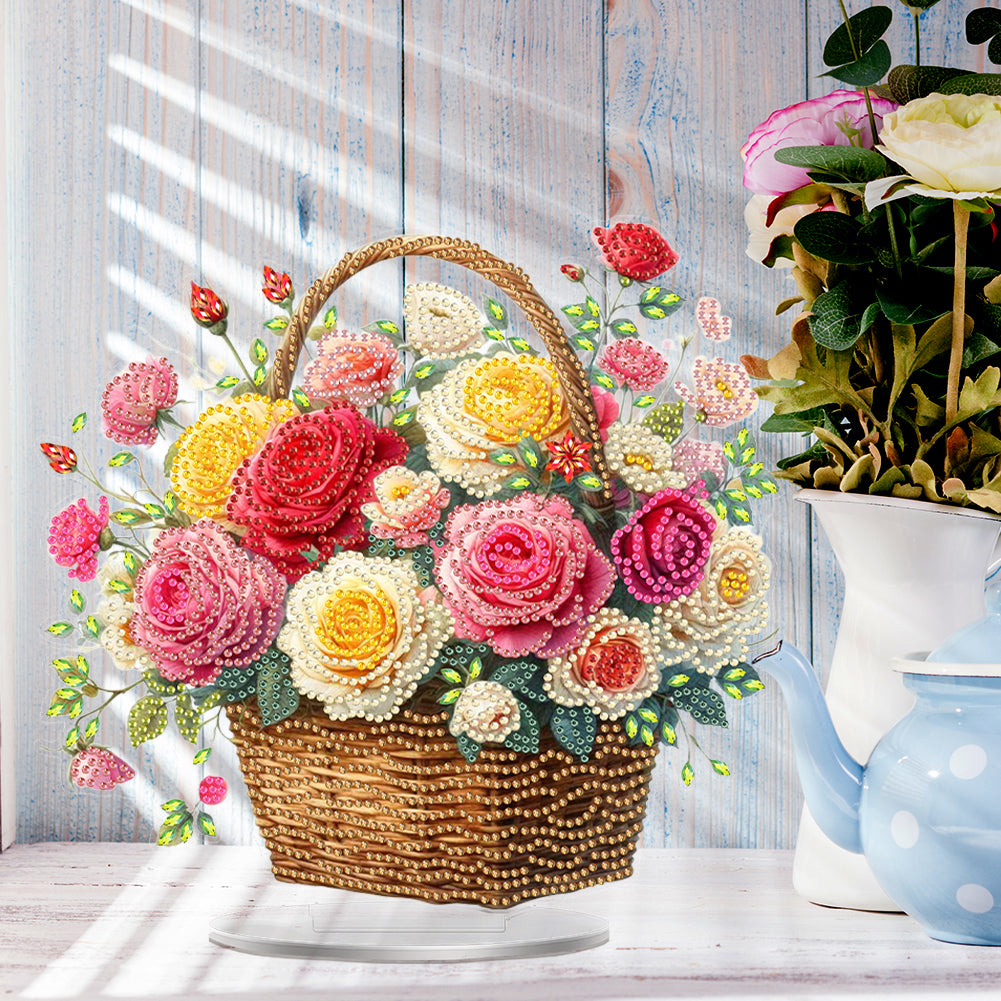 Acrylic Special Shaped Rose Basket DIY Table Top Diamond Painting Ornament Kits