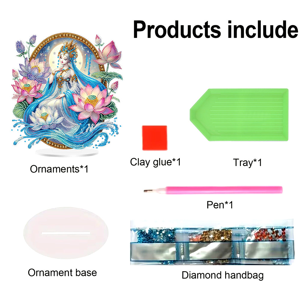 Acrylic Special Shaped Lotus Girl DIY Table Top Diamond Painting Ornament Kits