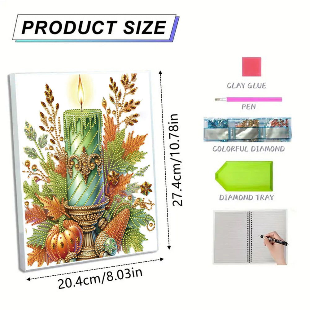 Diamond Embroidery Notebook 60 Pages for Home Office Art Drawing (Candle)