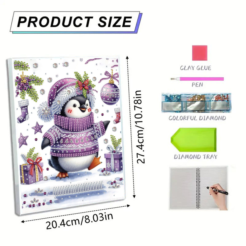 Diamond Embroidery Notebook 60 Pages for Home Office Art Drawing (Penguin 2)