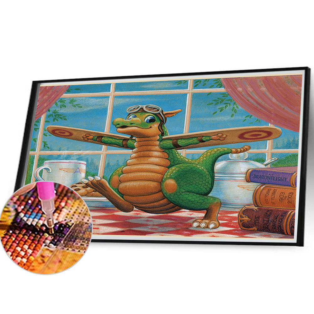 Flying Machine Dinosaur - Full Round Drill Diamond Painting 40*30CM