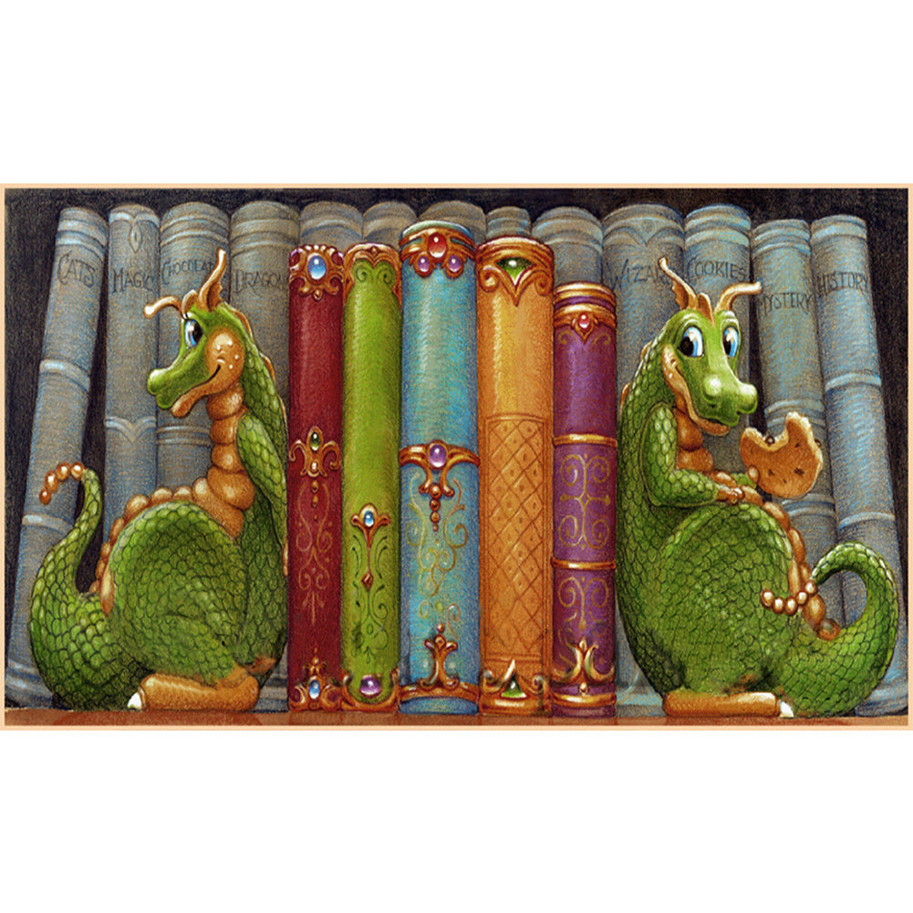 Double Dinosaur And Book - Full Round Drill Diamond Painting 30*50CM