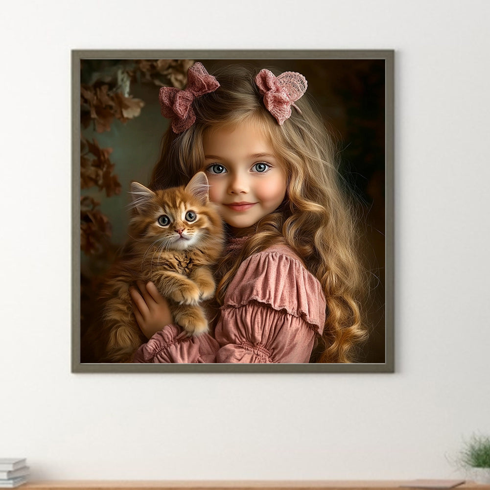 Cute Big Eyes Girl - Full Round Drill Diamond Painting 40*40CM