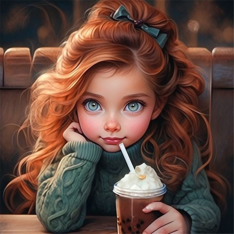 Cute Big Eyes Girl - Full Round Drill Diamond Painting 40*40CM