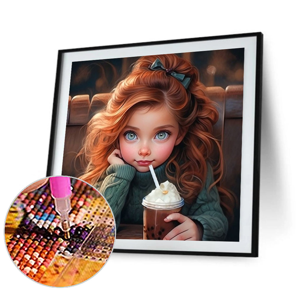 Cute Big Eyes Girl - Full Round Drill Diamond Painting 40*40CM