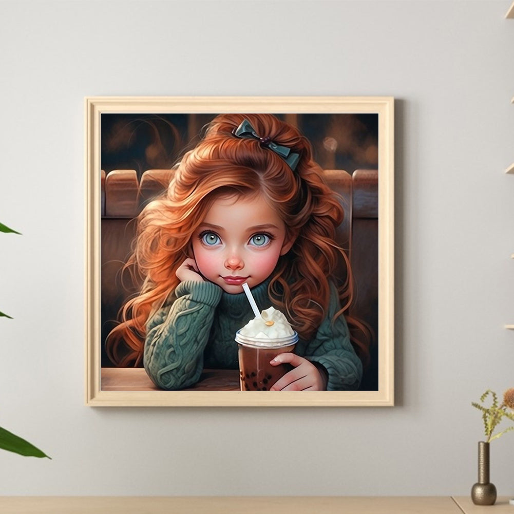 Cute Big Eyes Girl - Full Round Drill Diamond Painting 40*40CM