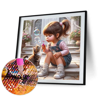 Cute Big Eyes Girl - Full Round Drill Diamond Painting 40*40CM