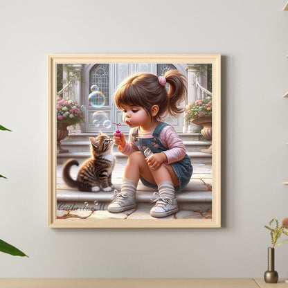 Cute Big Eyes Girl - Full Round Drill Diamond Painting 40*40CM