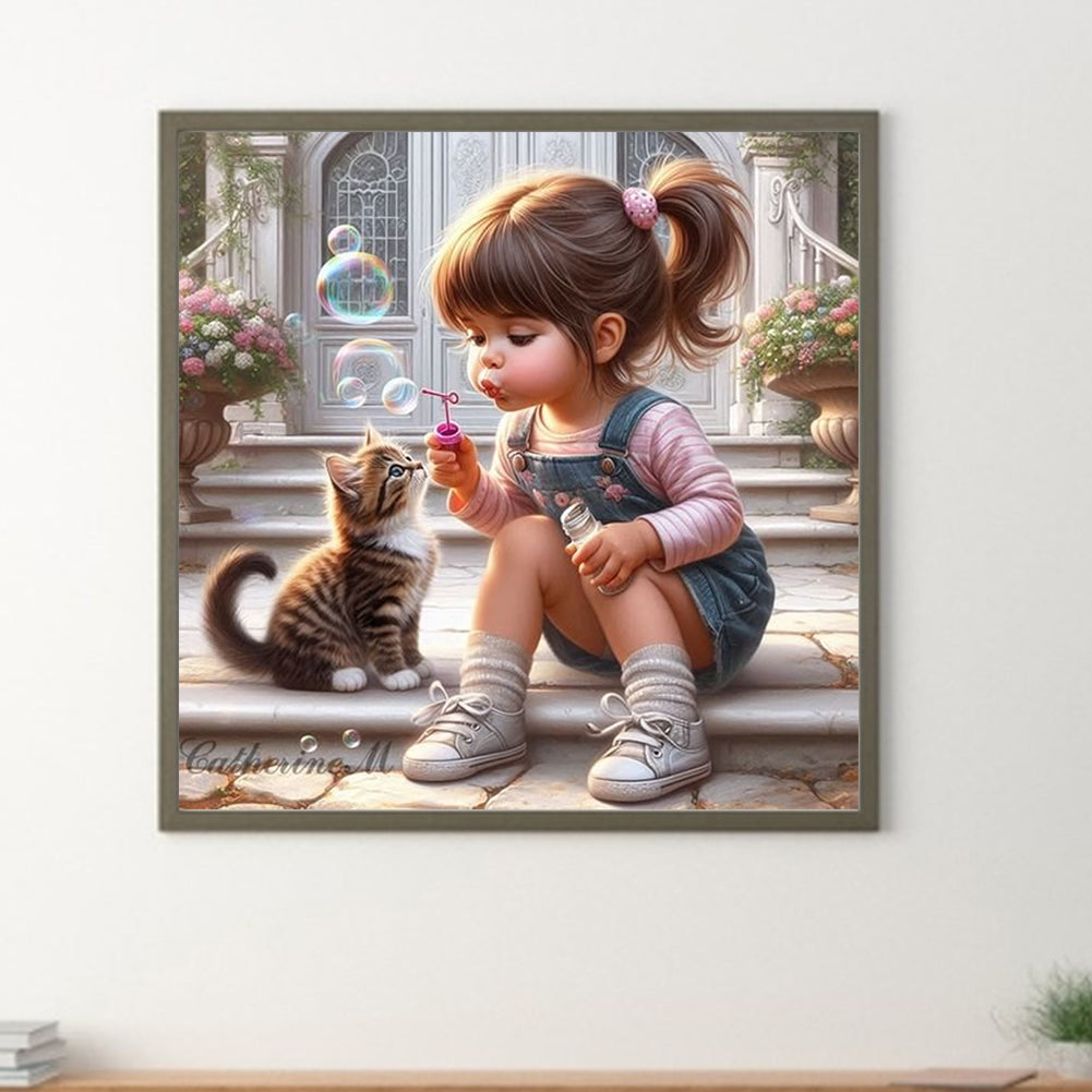 Cute Big Eyes Girl - Full Round Drill Diamond Painting 40*40CM