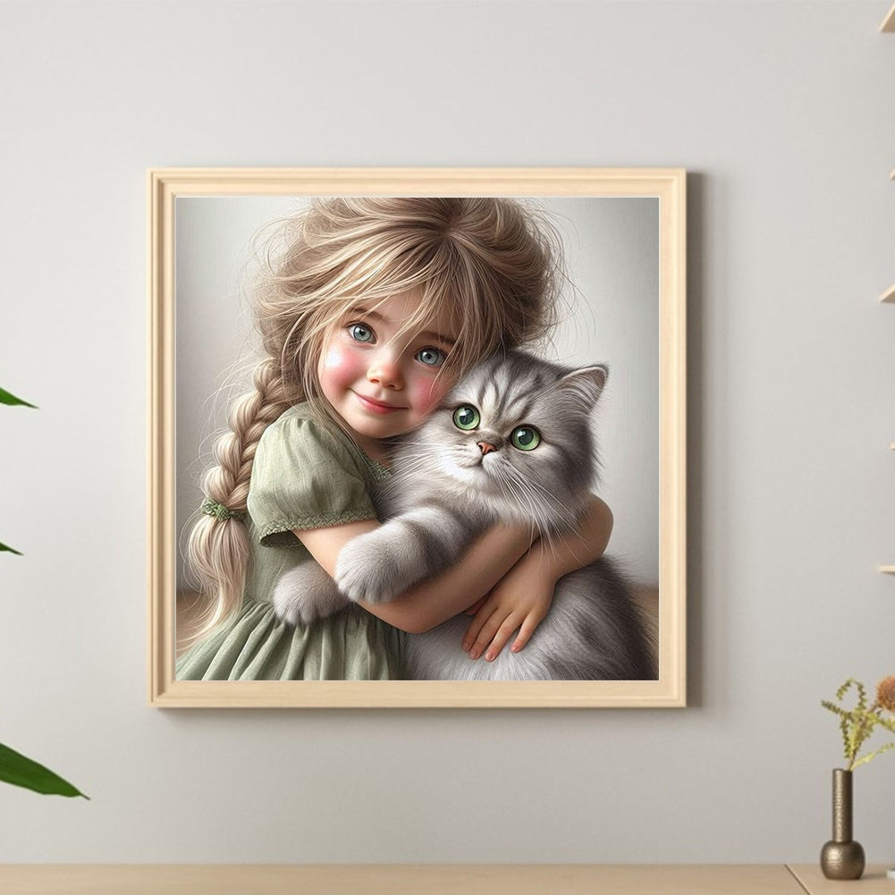 Cute Big Eyes Girl - Full Round Drill Diamond Painting 40*40CM