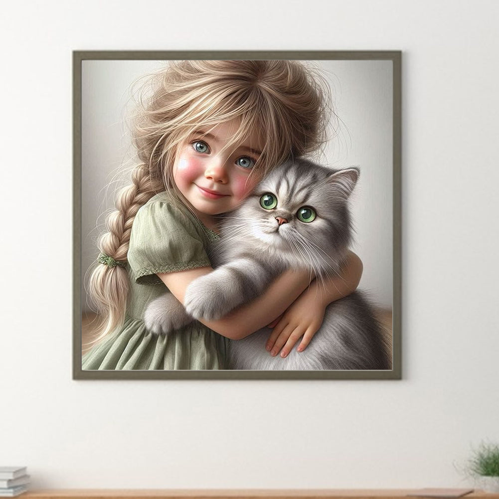 Cute Big Eyes Girl - Full Round Drill Diamond Painting 40*40CM