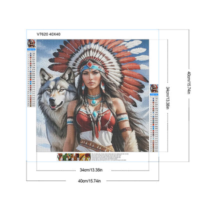 Indian Woman And Wolf - Full Round Drill Diamond Painting 40*40CM