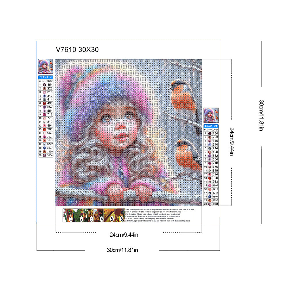 Winter Bird Girl - Full Round Drill Diamond Painting 30*30CM