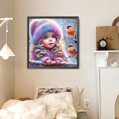 Winter Bird Girl - Full Round Drill Diamond Painting 30*30CM