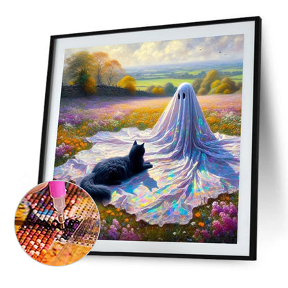 Flowers Black Cat Little Ghost - Full Square Drill Diamond Painting 30*30CM