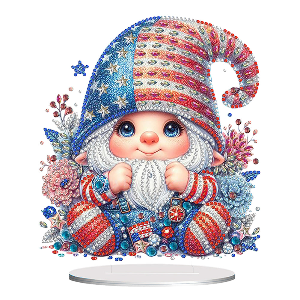 US Flag Gnome Desktop Diamond Painting Art Kits DIY Rhinestones Ornaments