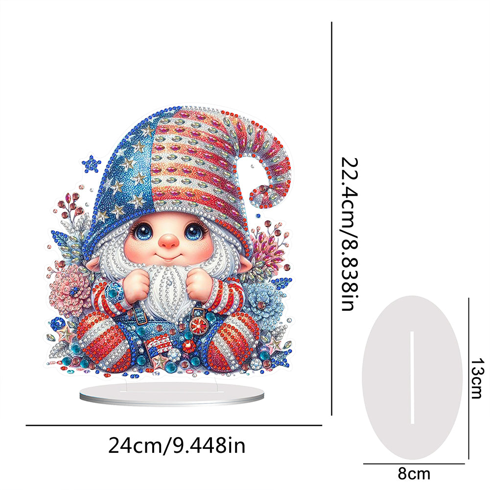 US Flag Gnome Desktop Diamond Painting Art Kits DIY Rhinestones Ornaments