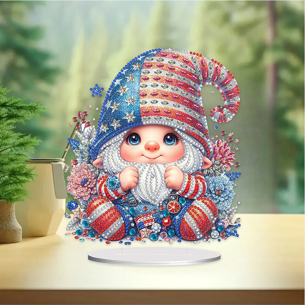 US Flag Gnome Desktop Diamond Painting Art Kits DIY Rhinestones Ornaments