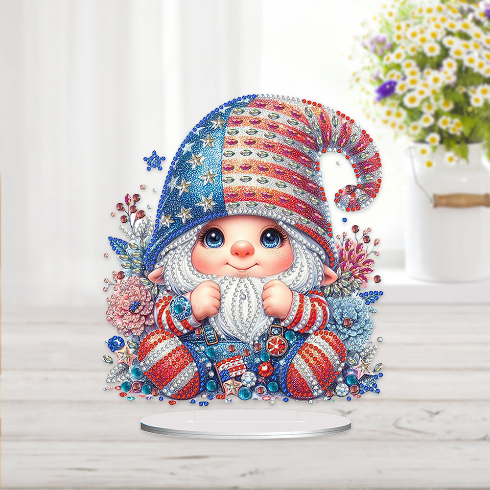 US Flag Gnome Desktop Diamond Painting Art Kits DIY Rhinestones Ornaments