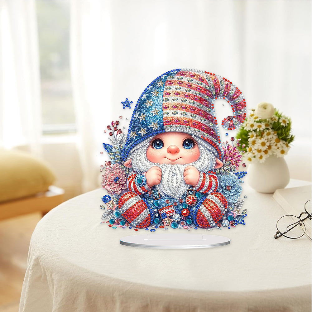 US Flag Gnome Desktop Diamond Painting Art Kits DIY Rhinestones Ornaments