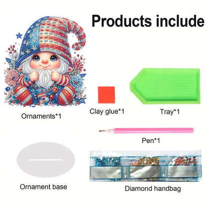 US Flag Gnome Desktop Diamond Painting Art Kits DIY Rhinestones Ornaments