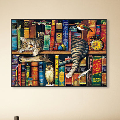 Cat On The Bookshelf - Full Round Drill Diamond Painting 40*30CM