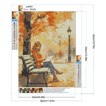 Girl Reading A Book Under The Autumn Tree - Full Round Drill Diamond Painting 30*40CM