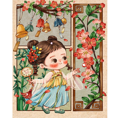 Ancient Cartoon Girl - Full Round Drill Diamond Painting 40*50CM