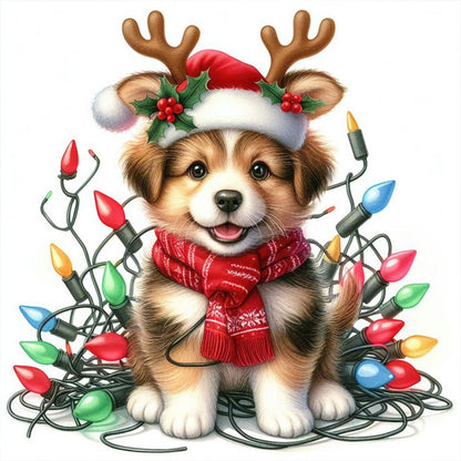 Santa Hat Puppy - Full Round Drill Diamond Painting 30*30CM