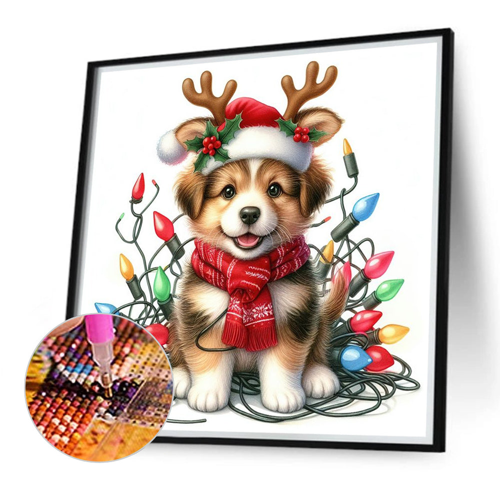 Santa Hat Puppy - Full Round Drill Diamond Painting 30*30CM