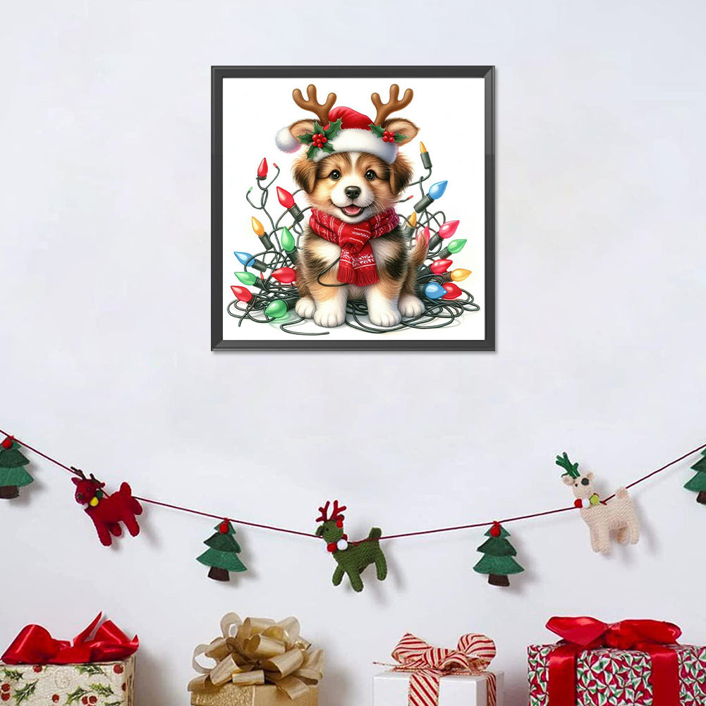 Santa Hat Puppy - Full Round Drill Diamond Painting 30*30CM