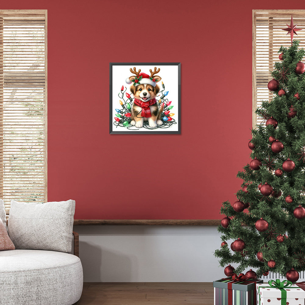 Santa Hat Puppy - Full Round Drill Diamond Painting 30*30CM