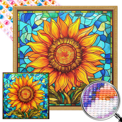 Sunflower Glass Painting - Full AB Round Drill Diamond Painting 40*40CM