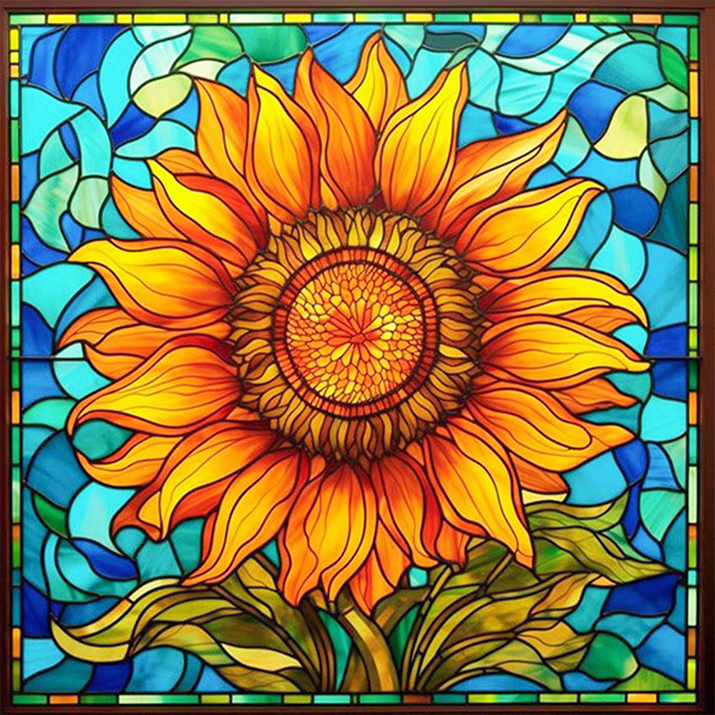 Sunflower Glass Painting - Full AB Round Drill Diamond Painting 40*40CM