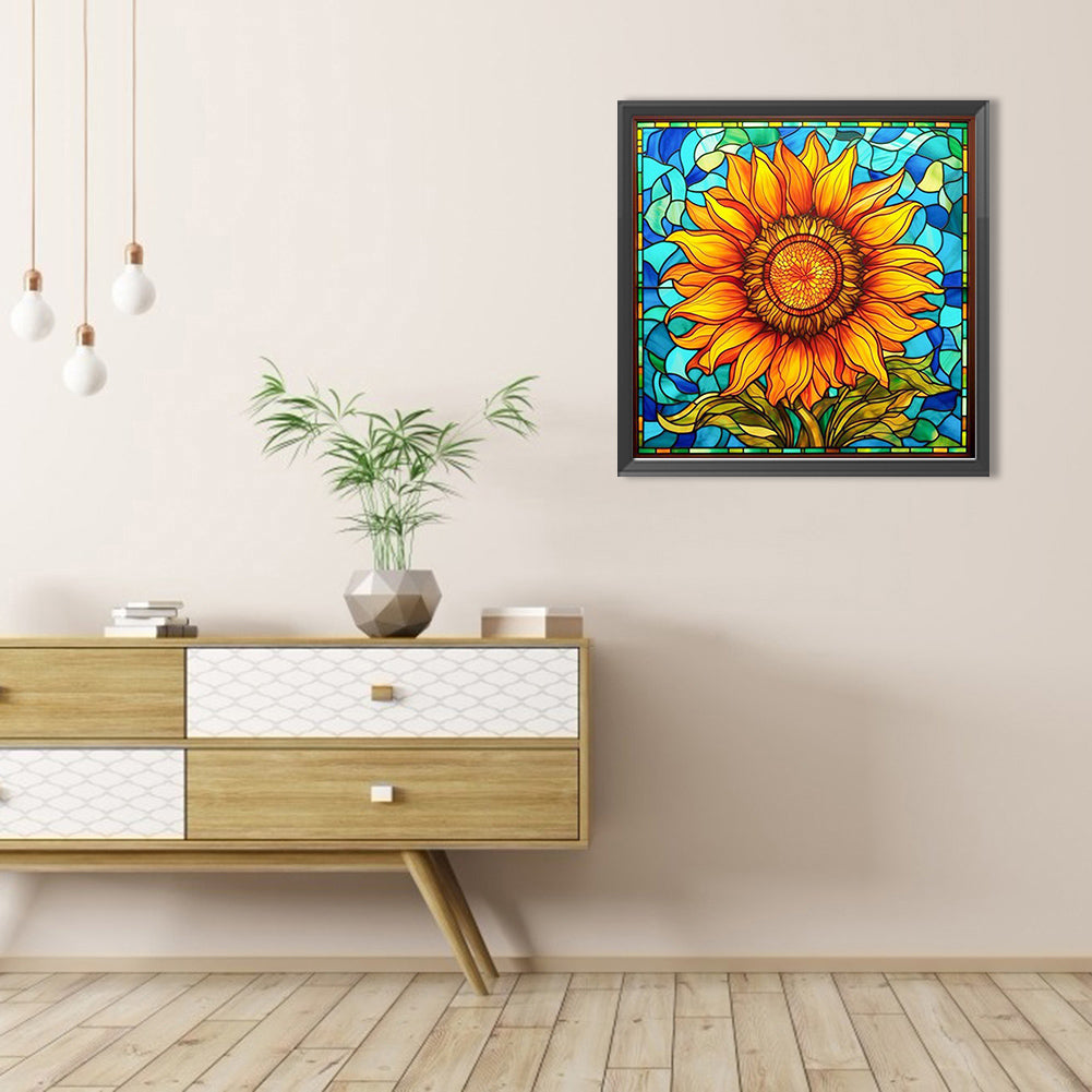 Sunflower Glass Painting - Full AB Round Drill Diamond Painting 40*40CM