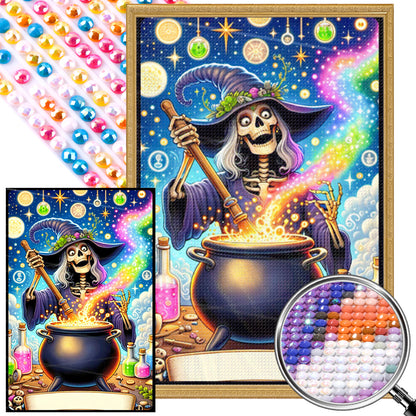 Skeleton Witch Brewing Medicine - Full AB Round Drill Diamond Painting 40*60CM