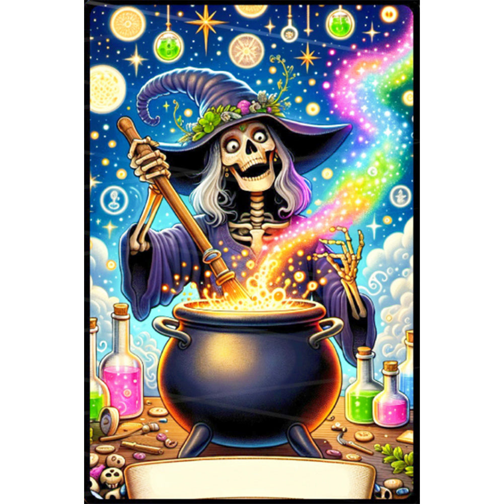 Skeleton Witch Brewing Medicine - Full AB Round Drill Diamond Painting 40*60CM