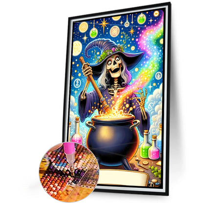 Skeleton Witch Brewing Medicine - Full AB Round Drill Diamond Painting 40*60CM