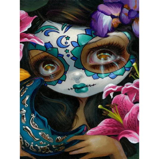 Day Of The Dead Big Eyes Girl - Full Round Drill Diamond Painting 30*40CM