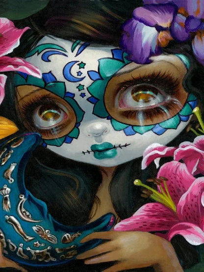 Day Of The Dead Big Eyes Girl - Full Round Drill Diamond Painting 30*40CM