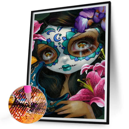 Day Of The Dead Big Eyes Girl - Full Round Drill Diamond Painting 30*40CM