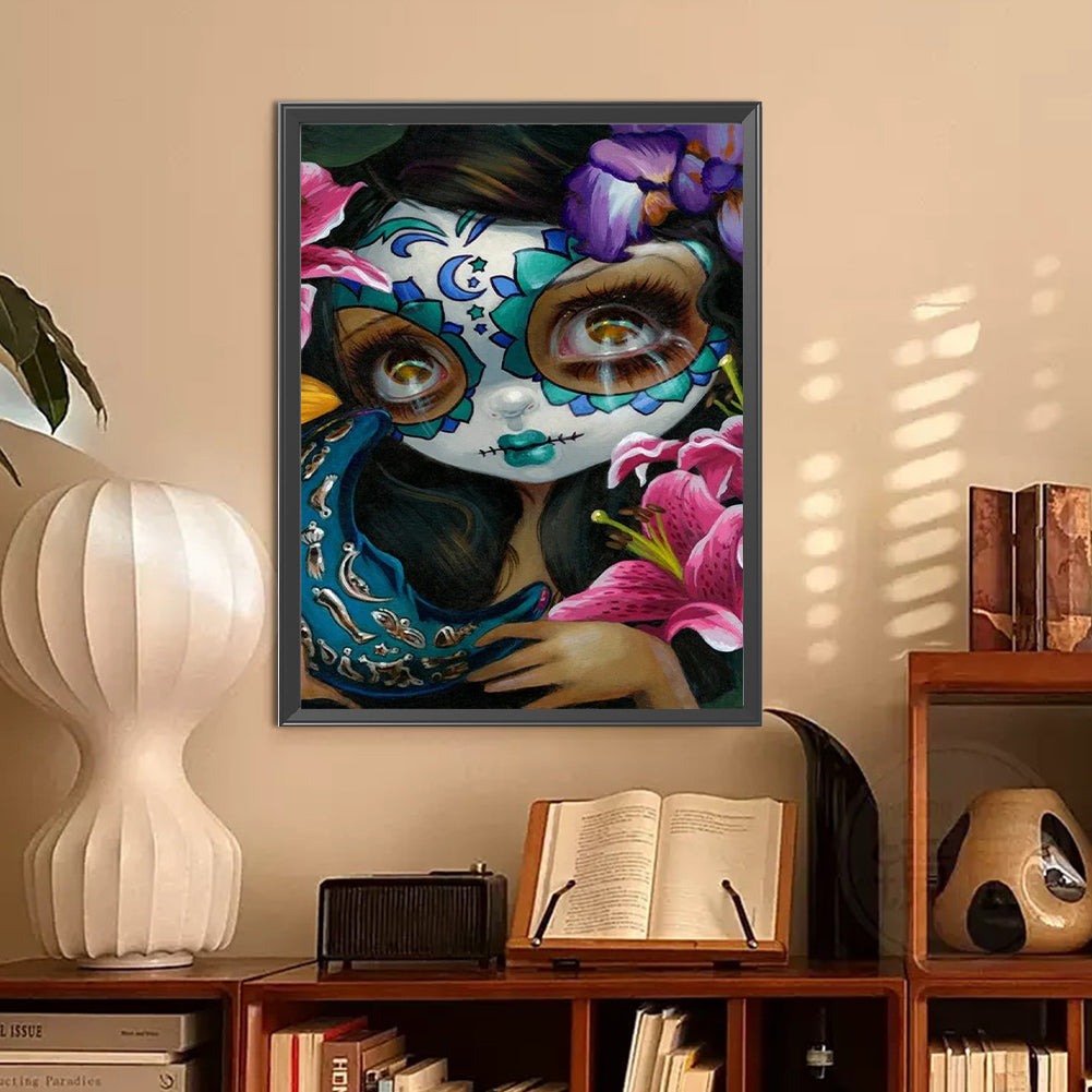 Day Of The Dead Big Eyes Girl - Full Round Drill Diamond Painting 30*40CM