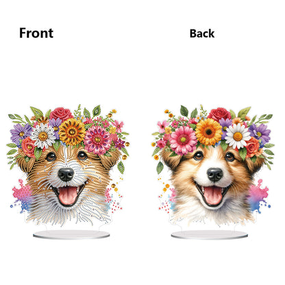 Acrylic Special Shaped Flower Puppy Diamond Painting Desktop Decoration for Home